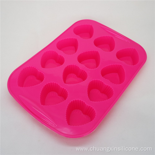 Silicone Bakeware Baking Pan Heart Shape 12-Cup